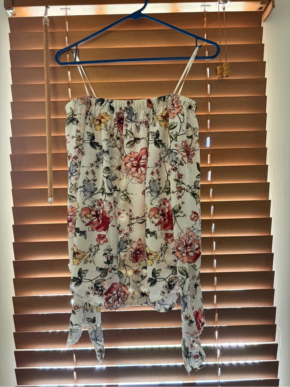 Floral Off-Shoulder Tie-Hem Women's Top - Cream with Pink Floral